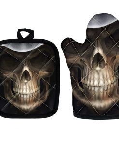 Skull Print 2 Piece Non-Slip Kitchen Oven Mitts and Heat Resistant Pot Handle 9 Patterns