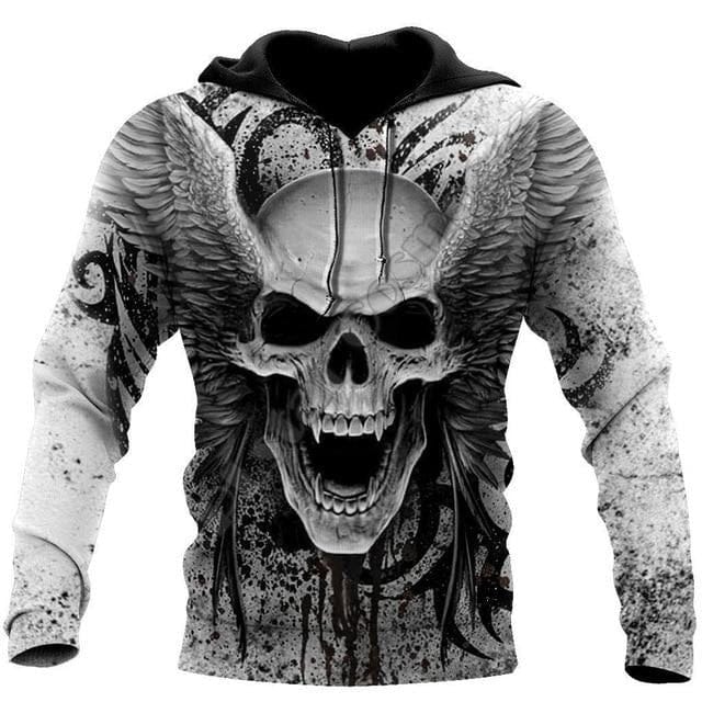 Skull With Angel Wings All Over Print Pullover, Zipper Hoodie or Sweatshirt