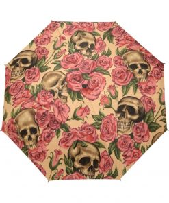 Skull Flower Portable Fully Automatic Three Folding Umbrellas