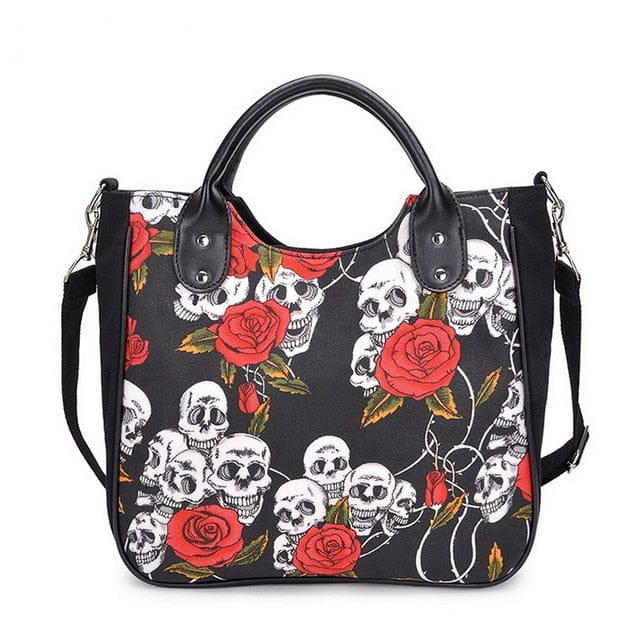 Gothic Women’s Handbag Skull Rose Canvas Handbag