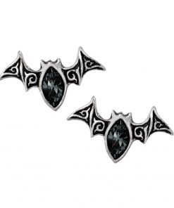 Small Stylized Bats With Black Diamond Crystals Studs