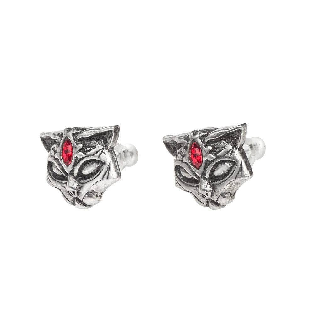 Sacred Cat Heads With Small Red Crystals Earrings