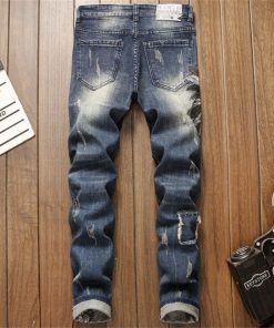 Indian Skull Multiple Embroidered Men’s Ripped High Street Jeans