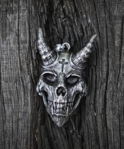 Gothic Devil Cross Stainless Steel Skull Pendant Necklace