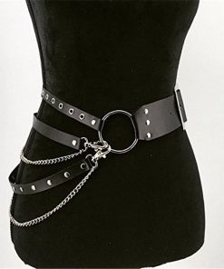 Women’s Gothic Chain Metal Circle Ring Design Black Waist Belt