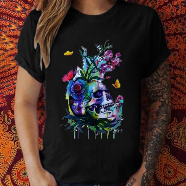 Women’s Vintage Skull Print Pattern T-shirt 6 Colors