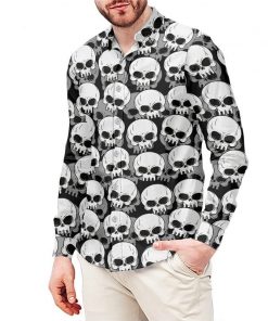 Men’s Gothic White Skull Printed Long Sleeve Dress Shirt