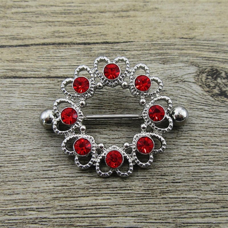 Round Hearts With Red Crystal Nipple Rings For Women or Men
