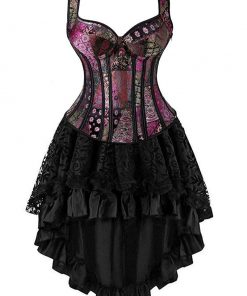 Gothic Vintage Overbust Bustier Skirt Set Corset Dress