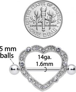 Heart-shaped Blue Crystal Nipple Rings For Women or Men
