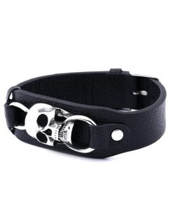 Punk Skull Adjustable Stainless Steel Leather Bracelet