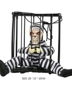 Halloween Skeleton Prisoner Motion Sensor Eyes Glowing Cage Decoration