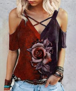Women’s Casual Gothic Rose Print Loose Blouse 4 Colors