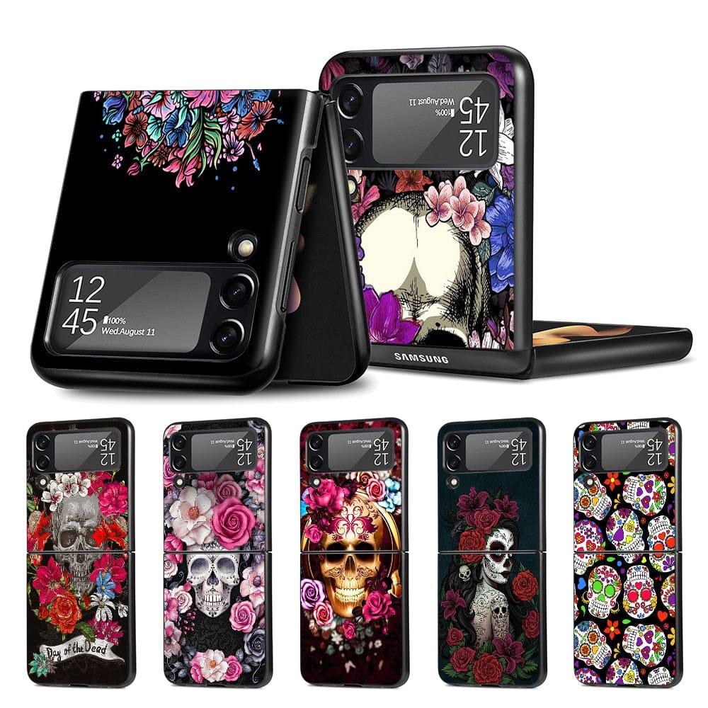 Skull Floral Cell Phone Case for Samsung Galaxy Z Flip3 Flip4 5G Black Coque Z Flip 3