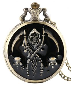 Skull Reaper Quartz Pocket Watch Retro Chain
