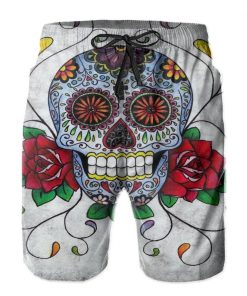 Men’s Mexican Sugar Skull & Roses Swimming Shorts