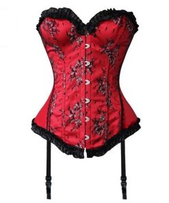 Overbust Lace Up Floral Women’s Bustier Corset Red, Purple, Green, & Gray