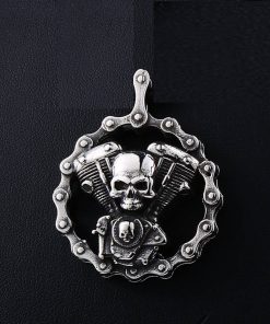 Skull Motorcycles Engine Pendant Stainless Steel