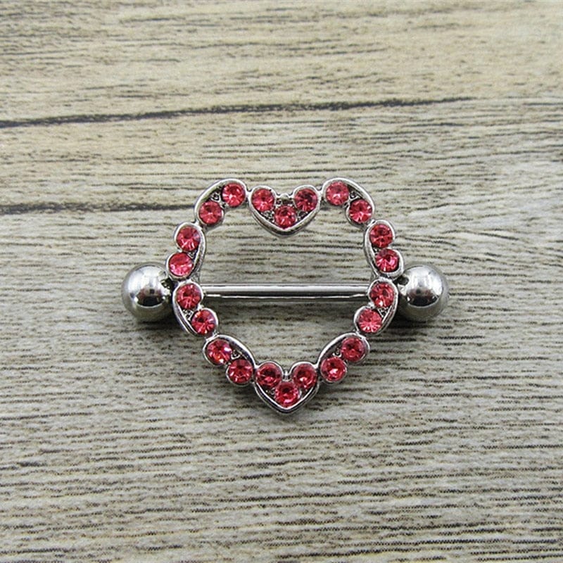 Heart-shaped Red Crystal Nipple Rings For Women or Men