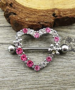 Heart-shaped Pink Crystals Nipple Rings For Women or Men