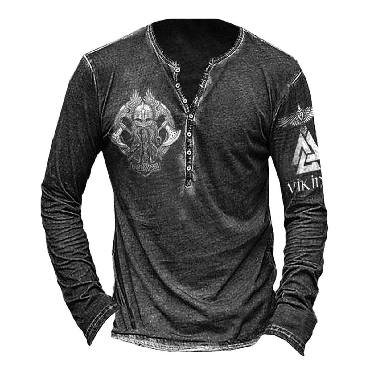 Men’s Viking Skull Long Sleeve Punk Style V Collar Printed T Shirts