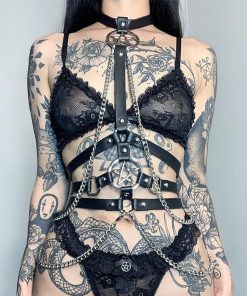 Gothic Leather Women’s Harness Body Cage Bra