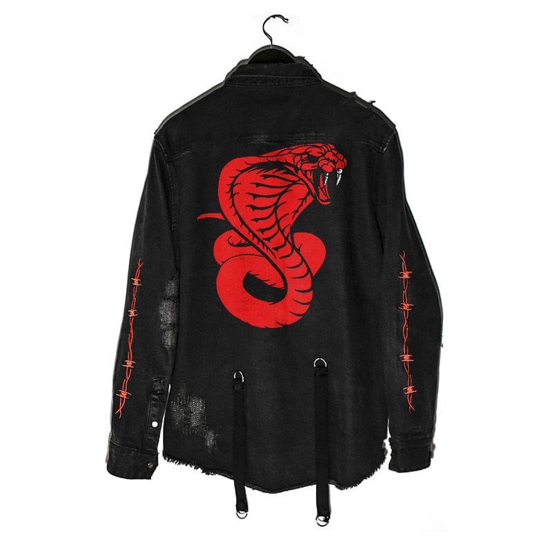 Gothic Snake Black Denim Suspenders & Holes Jacket