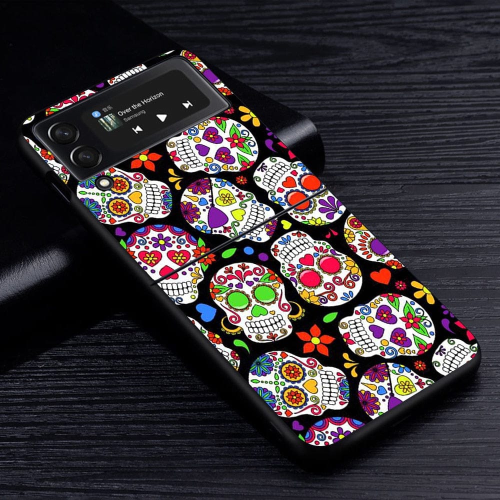 Skull Floral Cell Phone Case for Samsung Galaxy Z Flip3 Flip4 5G Black Coque Z Flip 3
