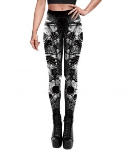 Gothic Skull Printed Black Leggings For Workout or Daily Wear
