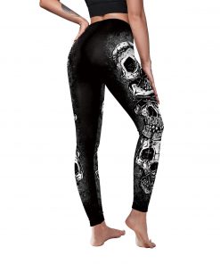 Gothic Skull Printed Black Leggings For Workout or Daily Wear