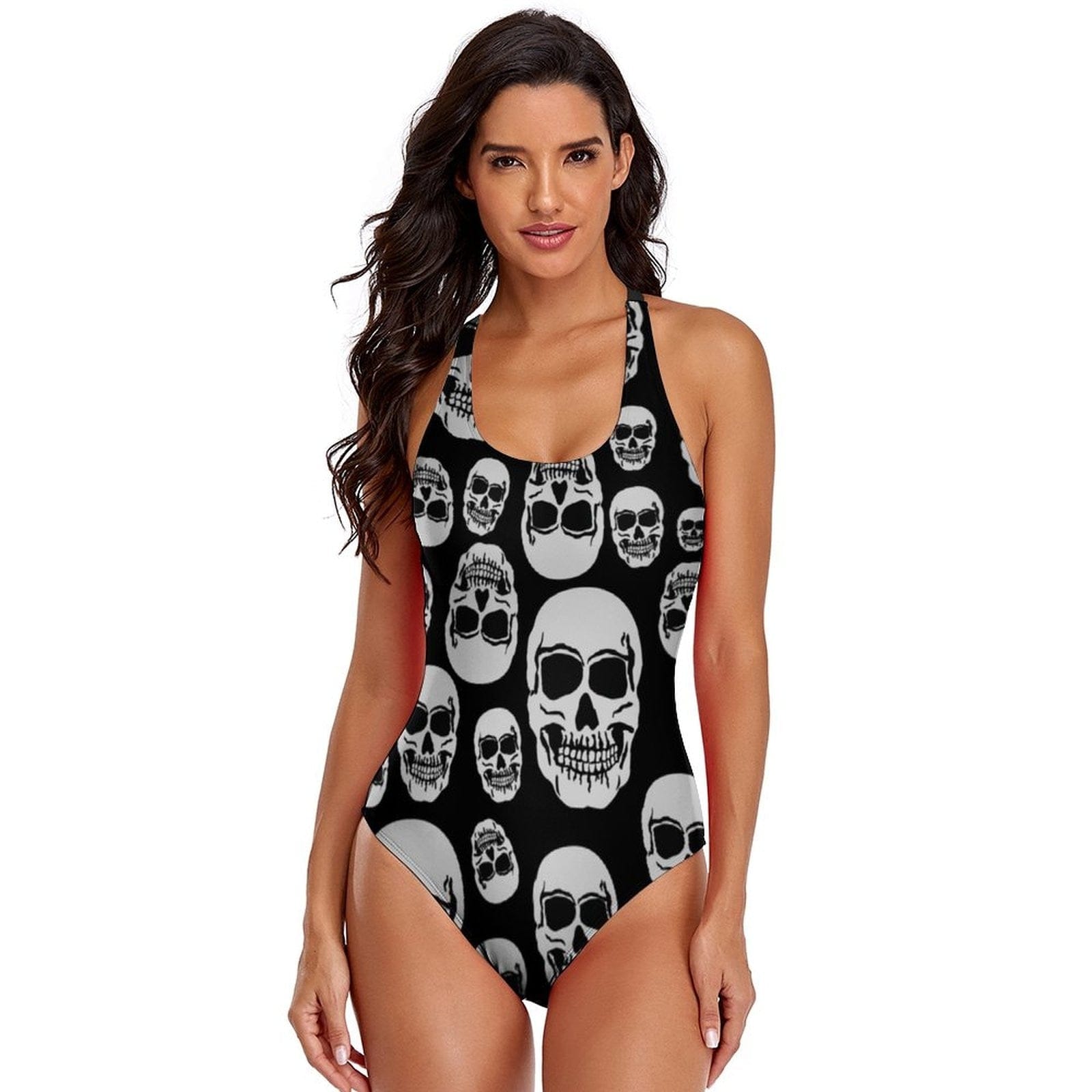 Women’s Gothic Gray Skulls Fashionable 1 Piece Swimwear