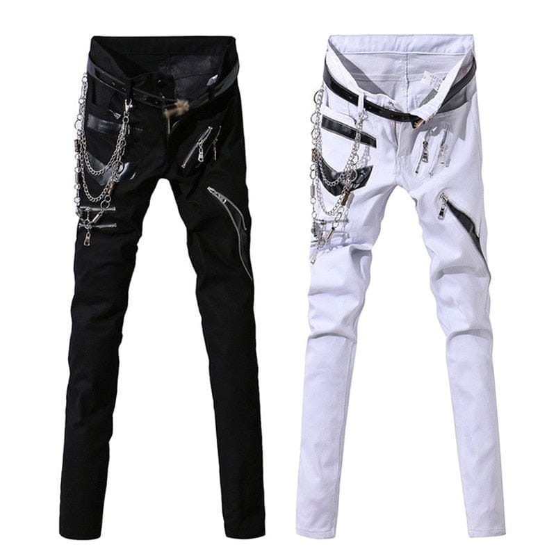 Men’s Patchwork Punk Gothic Multi Zippers Pants