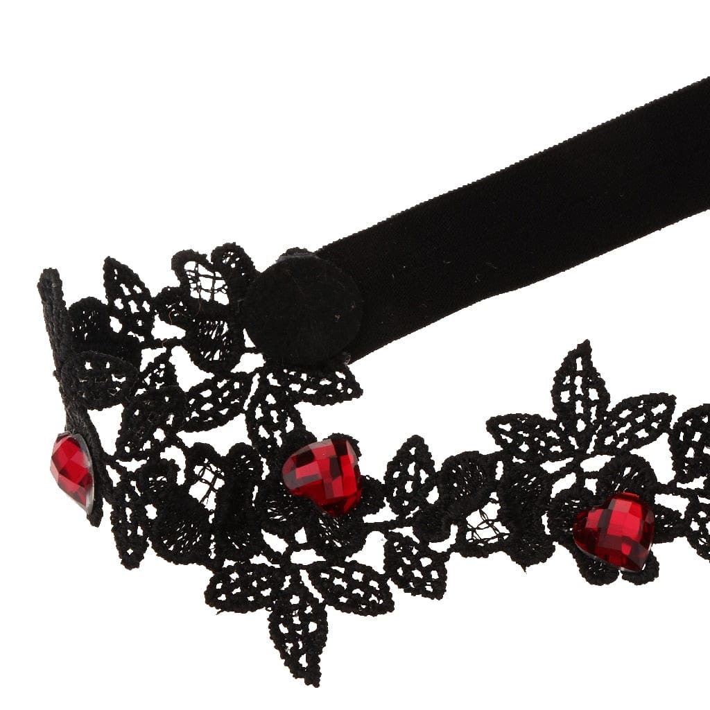 2 Pieces Black Lace Garters With Red Rose Rhinestone