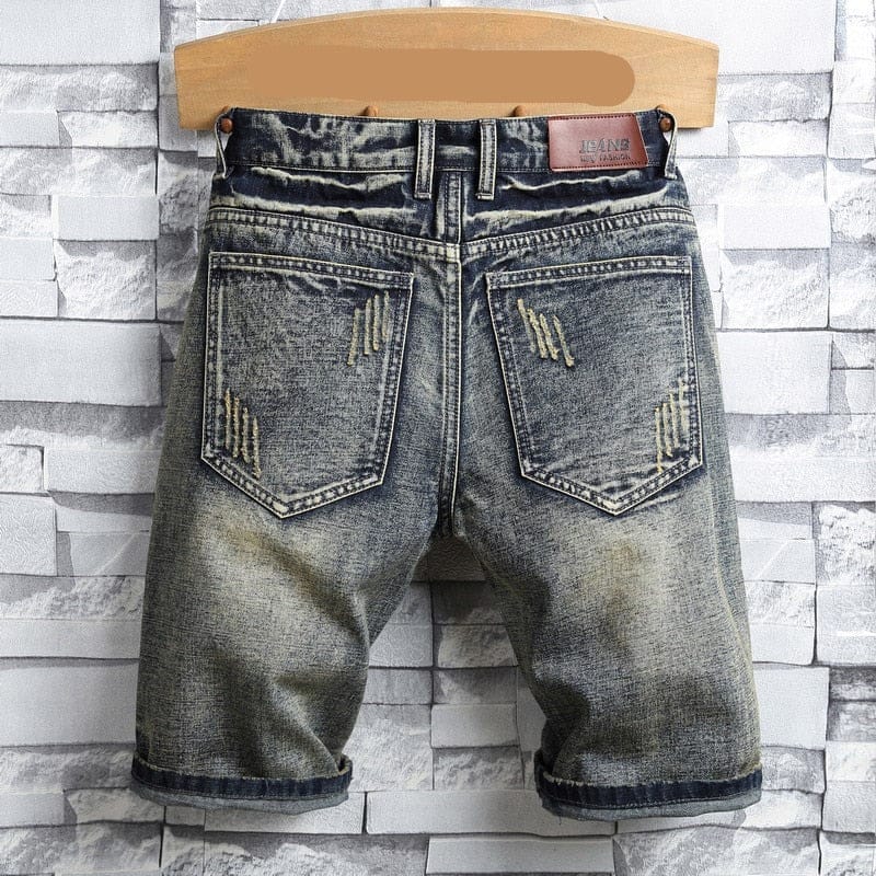Men’s Retro Style Ripped Casual Hole Patch Denim Shorts