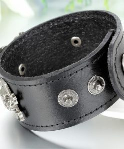 Skull Design Wide Alloy Leather Bracelet Adjustable Jewelry
