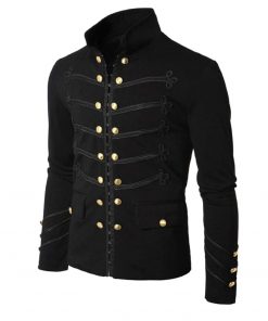 Men’s Gothic Steampunk Stand Collar Military Style Jacket 3 Colors