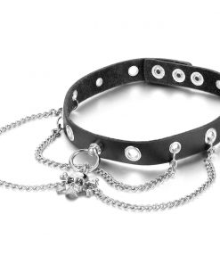 Skull With Chains Punk Rock Leather Necklace Black Choker