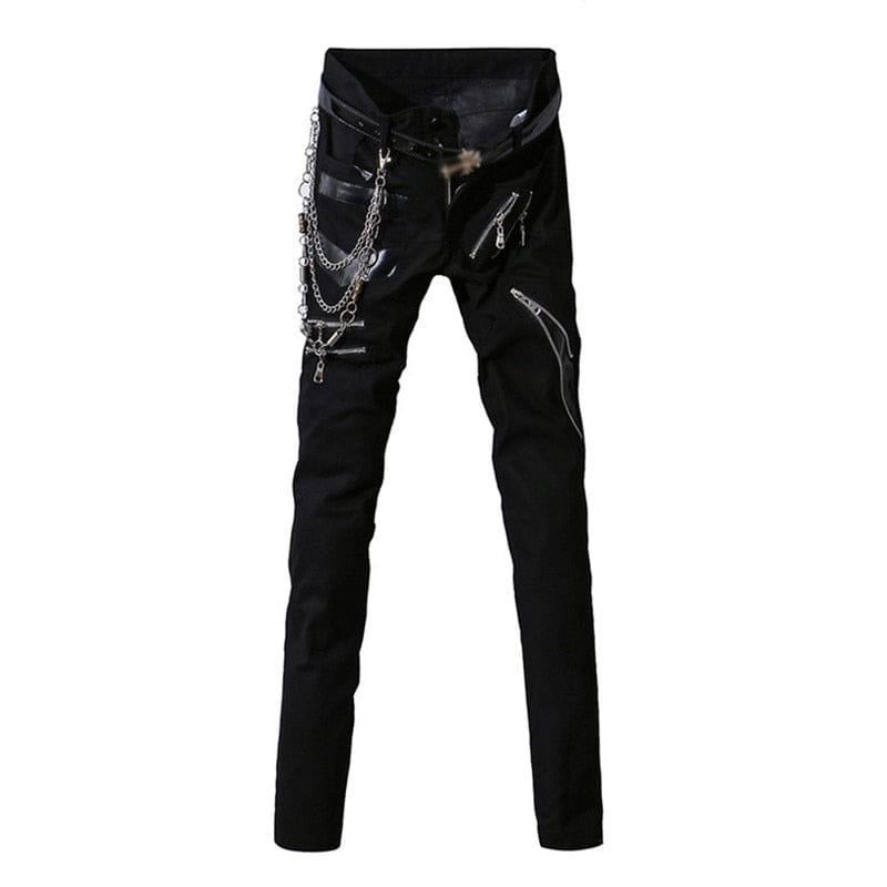 Men’s Patchwork Punk Gothic Multi Zippers Pants