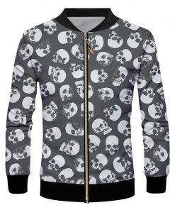 Men’s Loose Skulls Punk Rock Zipper Printed Casual Jacket