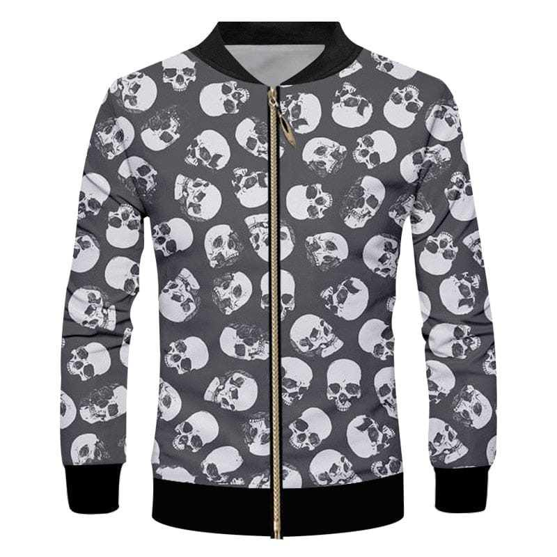 Men’s Loose Skulls Punk Rock Zipper Printed Casual Jacket
