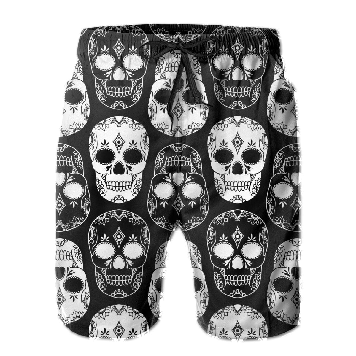 Grey and Black Skulls Quick Dry Swimming Shorts For Men