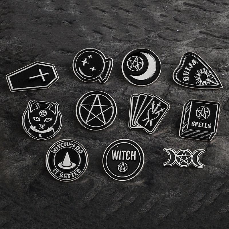 Punk Dark Black Ouija, Moon, Dagger, Heart, Crystal Ball, Coffin & More Lapel Pins