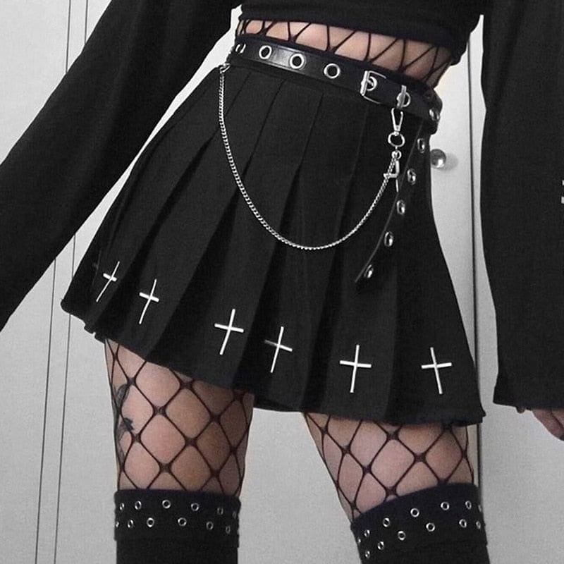 Vintage Gothic Punk Pleated High Waist Black or White Skirt