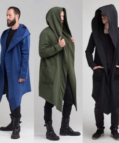 Men’s Casual Hooded Solid Color Open Front Long Jacket