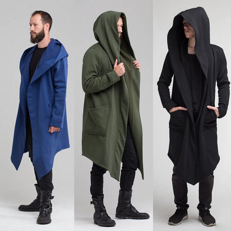 Men’s Casual Hooded Solid Color Open Front Long Jacket