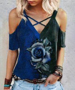 Women’s Casual Gothic Rose Print Loose Blouse 4 Colors
