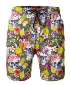 Skulls With Floral Crowns Quick Dry Swimming Shorts For Men
