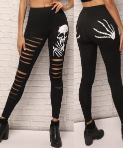 Punk Syle Woman’s Skull Printed Hollow Out Leggings
