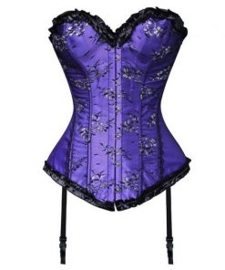 Overbust Lace Up Floral Women’s Bustier Corset Red, Purple, Green, & Gray