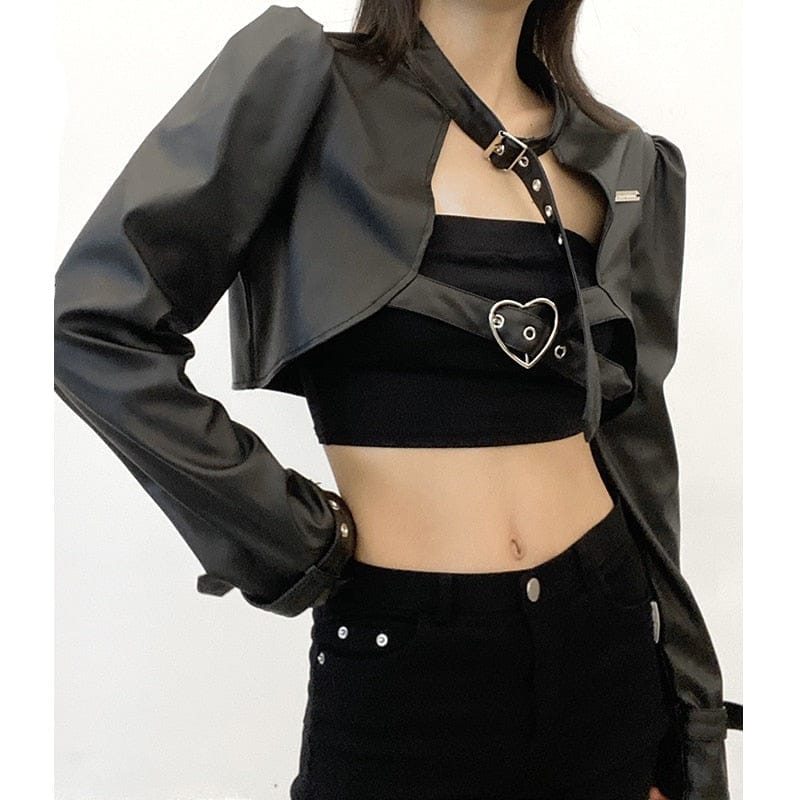 Women’s Punk Style Black Metal Buckle Gothic Jacket